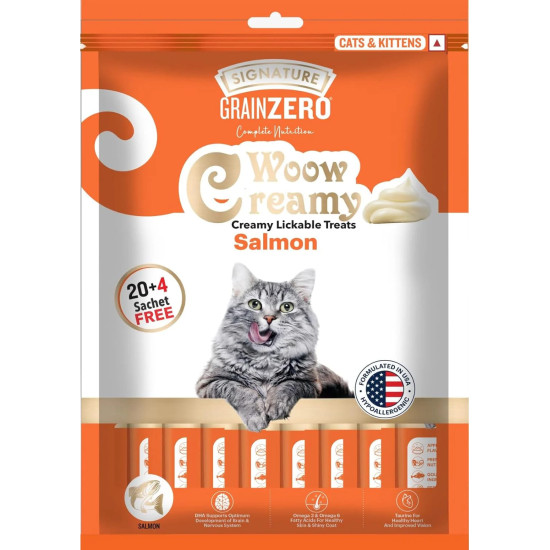 Signature GrainZero Woow Creamy Lickable Cat Treats – Salmon - 15g pack (20+4 (360g) sachets FREE)