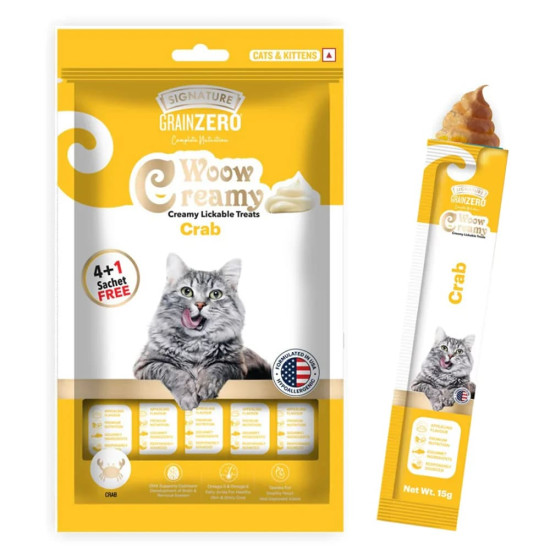 Signature GrainZero Woow Creamy Lickable Cat Treats – Crab - 15g pack (20+4 (360g) sachets FREE)