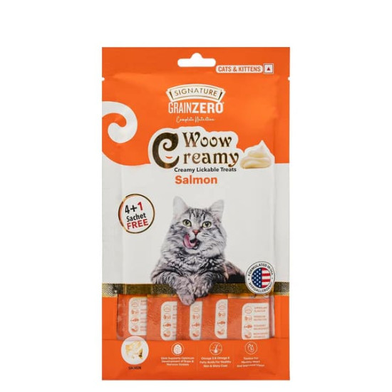 Signature GrainZero Woow Creamy Lickable Cat Treats – Salmon - 15g pack (20+4 (360g) sachets FREE)