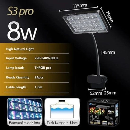Neo Helios Flat Nano S3 Pro (8Watts) High Brightness Vivid Solar Colour 10000K | Clip On Back Planted Aquarium Fish Tank Neo Helios Flat Nano S3 Pro (8Watts) High Brightness Vivid Solar Colour 10000K | Clip On Back Planted Aquarium Fish Tank