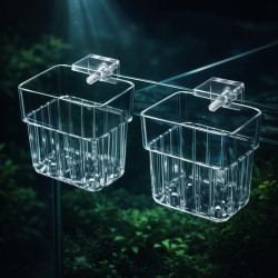 2 Pcs White Acrylic Hanging (Square) Water Plant Holder Pot for Aquarium Fish Tank, Aquaponic Plant Growing Landscape Plants