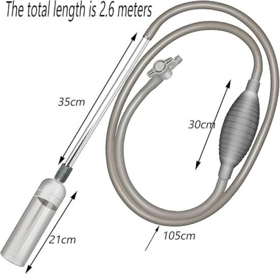 CUBEOne Advanced Aquarium Siphon Cleaner with Valve Control and Extra-Long 2.6 Metre Hose, Manual Pressure Pump, Gravel Vacuum