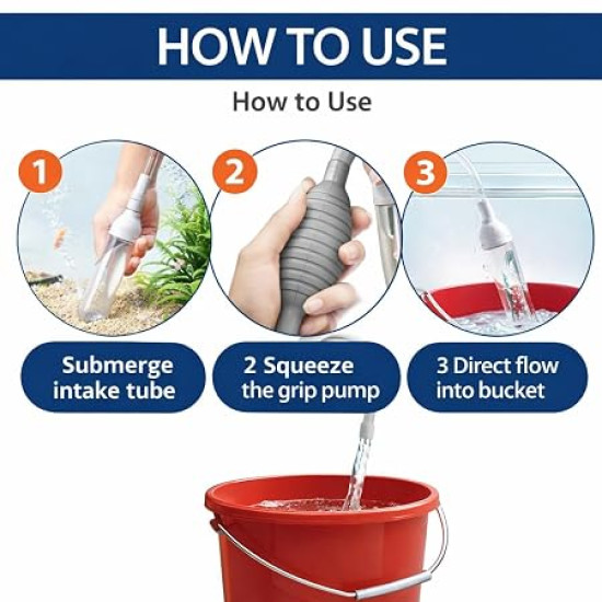 CUBEOne Advanced Aquarium Siphon Cleaner with Valve Control and Extra-Long 2.6 Metre Hose, Manual Pressure Pump, Gravel Vacuum