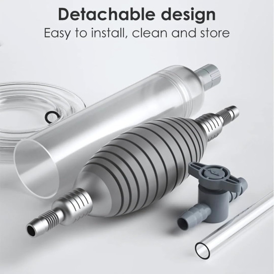 CUBEOne Advanced Aquarium Siphon Cleaner with Valve Control and Extra-Long 2.6 Metre Hose, Manual Pressure Pump, Gravel Vacuum