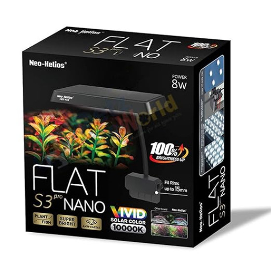 Neo Helios Flat Nano S3 Pro (8Watts) High Brightness Vivid Solar Colour 10000K | Clip On Back Planted Aquarium Fish Tank