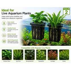 Aquarium Plant Holder (Pack of 2) | Fish Tank Plant Holder | Hang-On Aquarium Plant Cup for Live Aquatic Plants | Planter Basket for Aquascaping | Black