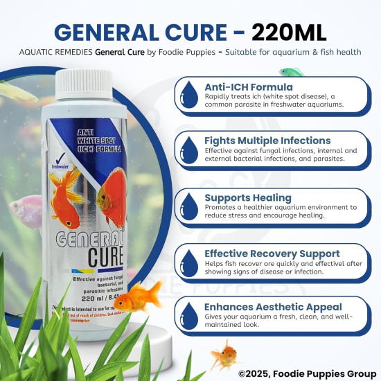 Aquatic Remedies General Cure - 220ml | Suitable for Fresh Water System | Anti White Spot Formula | Aquarium Water Medicine Aquatic Remedies General Cure - 220ml | Suitable for Fresh Water System | Anti White Spot Formula | Aquarium Water Medicine