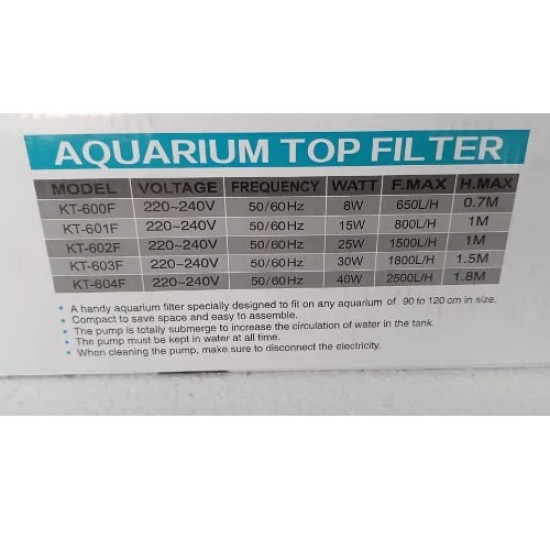 Koi Toi KT603F 3 in 1 Aquarium Top Filter 30 W