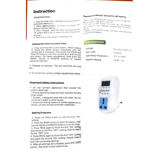 Beena Aquarium Digital Programmable Timer Electronic Timer/Energy Saving Socket Type for Aquarium Light and CO2 Cylinder Injection