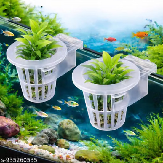 2 Pcs Aquarium Plant Holder with Clip & Screw Lock | Cup Type Fish Tank Plant Pot for Live Plants | Open Grid Root Growth Basket | Aquascaping Decor