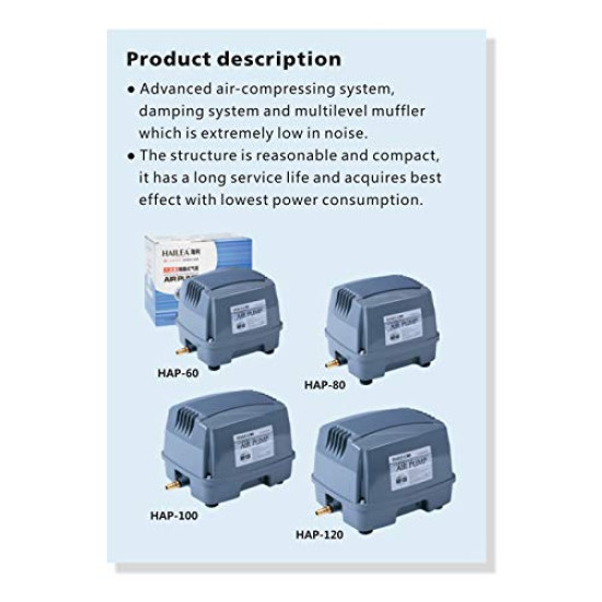 Hailea HAP 100 Air Pump - 80W Flow Rate 100 L/M Hailea HAP 100 Air Pump - 80W Flow Rate 100 L/M