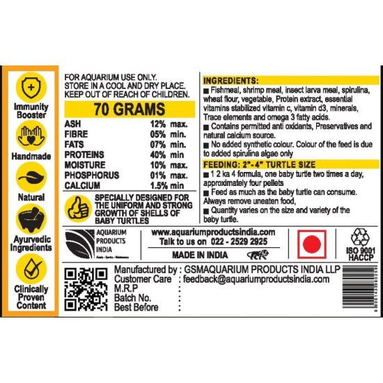 Life Aayu Baby Turtle Food 70g– Uniform Shell Growth for Baby Turtles