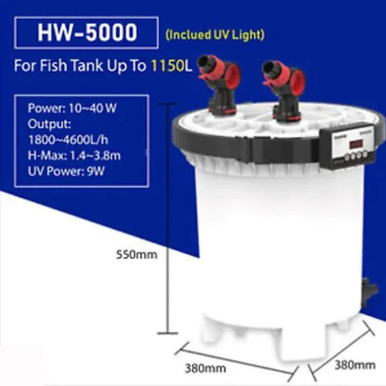 SunSun HW 5000 Aquarium Fish Tank Canister Filter with UV | 50 W | 4600 L/H | Suitable for 5-6 Feet Tank