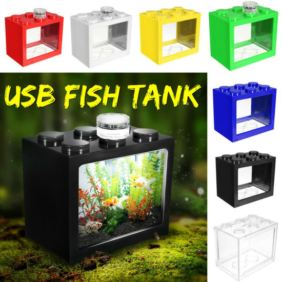 Mini Clear Goldfish Betta LED USB Fish Tank Ornament Aquarium Office Home Decor